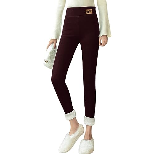Shffuw Thermo Leggings für Damen,Gefütterte Strumpfhose,Winter Fleece Thermoleggins Mädchen,Lang High Waist Warme Winterleggins Lammsamt Jogginghose Thermohosen mit Verdickte Plüsch Winterhose von Shffuw