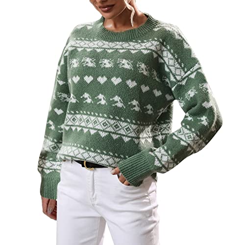 Shffuw Weihnachtspullover Damen,Weihnachtspulli mit kleinem Stehkragen,Rudolf das Rentier Lustiger Christmas Sweater Warm Strickpullover Streifen Schneeflocken Langarm Weich Knit Winter Pullover von Shffuw