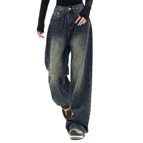 Shffwu Baggy Jeans Damen Leoparden Hose High Waist Boyfriend Jeanshose Y2k Vintage Hose Straight Wide Leg Jeans Stretch Denim Leopard Hosen Weites Bein Jeanshosen Streetwear Freizeithose Mädchen von Shffuw