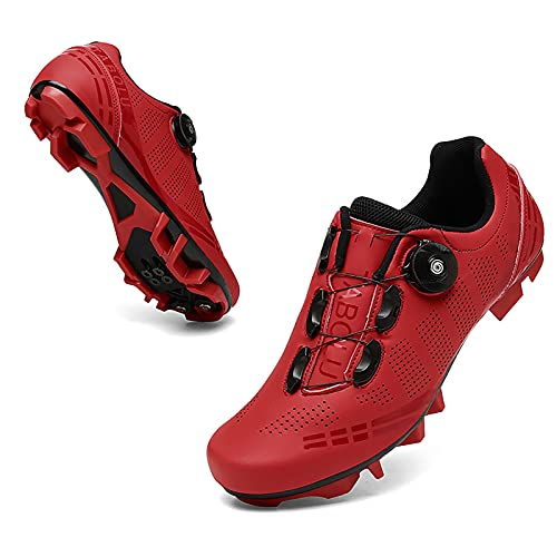 Fahrradschuhe MTB Herren,Rennradschuhe Damen,Radschuhe Kompatible SPD/SPD-SL Lock System Mountainbike Schuhe,Rot,37 von Shhyy