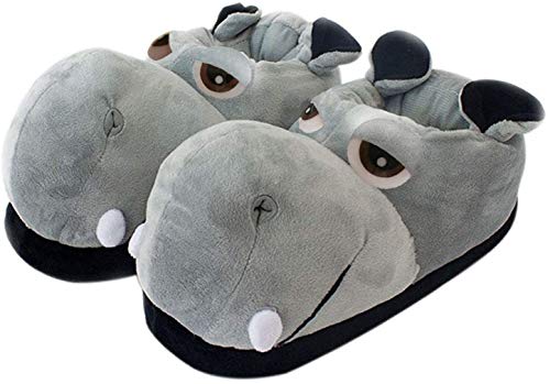 SHIXIAOSHU Damen Hausschuhe Dinosaurier Hausschuhe Cartoon Tiger Hausschuhe Tier Hausschuhe Warm Home Baumwollschuhe, Nilpferd, 8/10 UK von SHIXIAOSHU