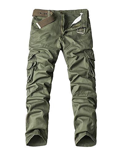 Arbeitshosen Herren Cargo Hosen Lang Freizeit Stoffhose Loose Pants Outdoor Hose Armee-Grün 29 von ShiFan