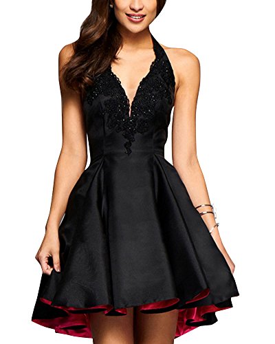 Damen Festliche Kleider Neckholder Rückenfrei Cocktailkleid Ärmellos Faltenrock Elegant Kurze Abendkleid Schwarz M von ShiFan