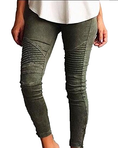 Damen Slim Fit Jeans Stretch Lässige Leggins Hose Mit Reißverschluss Grün S von ShiFan