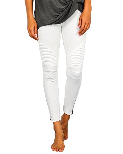 Damen Slim Fit Jeans Stretch Lässige Leggins Hose Mit Reißverschluss Weiß XL von ShiFan