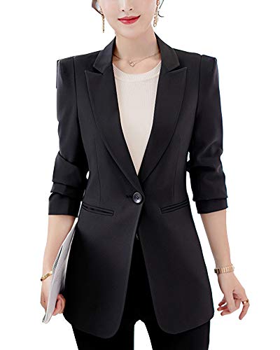 Damen Slim Fit Lange Ärmel Frontseite Öffnen Arbeit Büro Blazer Anzugjacke Schwarz XL von ShiFan