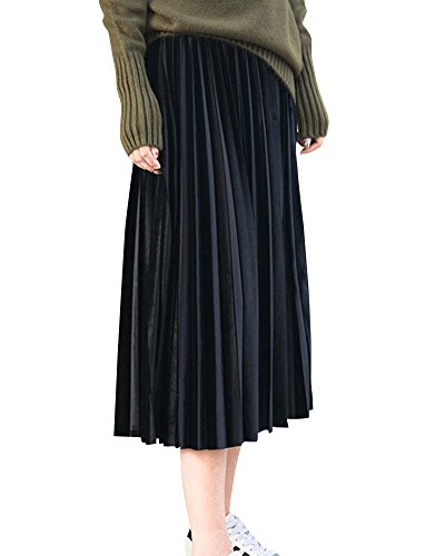 Elegant Damen Große Größen Elastische Taille Faltenrock Hohe Taille Midi-Rock Schwarz 6XL von ShiFan