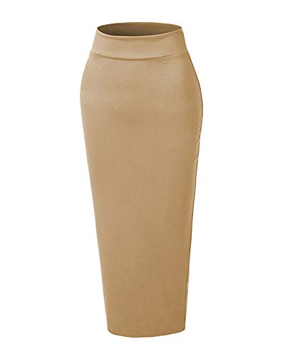 Elegant Damen Maxi Rock Stretch Enge Business Bleistift Röcke Stiftröcke Braun XL von ShiFan