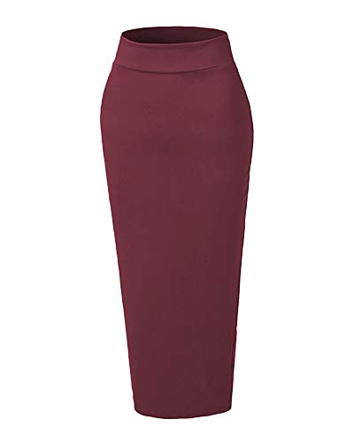 Elegant Damen Maxi Rock Stretch Enge Business Bleistift Röcke Stiftröcke Burgunderrot XL von ShiFan