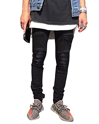 Herren Jeans Denim Hose Slim Fit Skinny Destroyed Zerrissen Stretch Jeans-Hose Schwarz 38 von ShiFan