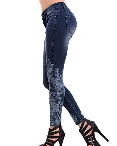 Herren Push Up Jeans High Waist Hose Stretch Enge Jeanshose Mit Stickerei Dunkelblau S von ShiFan