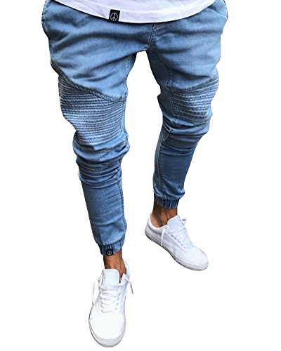 Herren Skinny Ankle Jeans Hose Stretch Jeanshose Mit Mit Gummizug Am Knöchel Blau M von ShiFan
