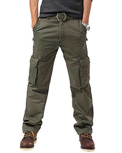 Hosen Große Größen Herren Leichte Sommerhose Outdoor Cargohose Stoff Lang Viele Taschen Armee-Grün 28 von ShiFan