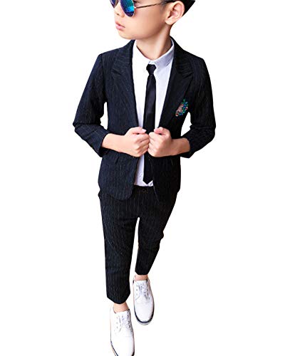 Jungs Anzüge Nadelstreifen Zeremonie Hochzeit Slim Fit Party Kleidungs Sets Mit Stickmuster Schwarz 100 von ShiFan