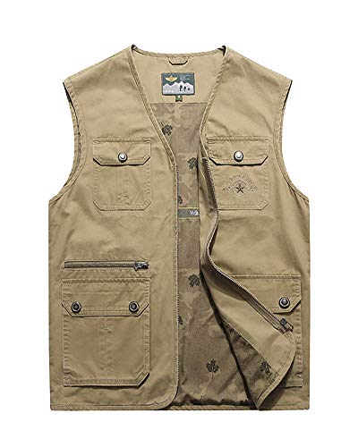 Outdoorweste Herren Ärmellos Angeln V-Ausschnitt Vest Multi-Taschen Fotografie Kaki 2XL von ShiFan