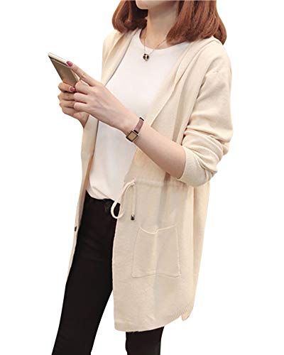 ShiFan Damen Long Cardigan Kapuze Casual Langarm Strickjacke Mit Verstellbarer Kordelzug In Der Taille Beige von ShiFan