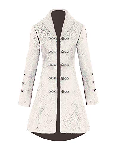 ShiFan Damen Mittelalter Viktorianische Gothic Jacke Vintage Mittellang Mantel Steampunk Kleidung Langarm Weiß 2XL von ShiFan
