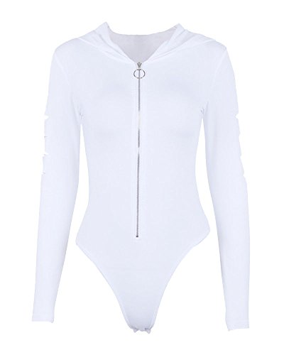 ShiFan Elegante Langarm Body Mit Kapuzenpullover Hoher Seitennähte Overall Weiß L von ShiFan