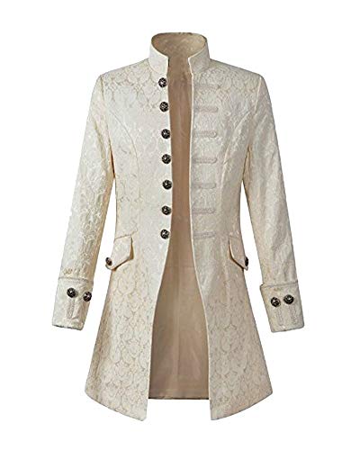 ShiFan Herren Langer Steampunk Gothic Jacke Vintage Viktorianischen Uniform Cosplay Kostüm Retro Mantel Weiß 5XL von ShiFan