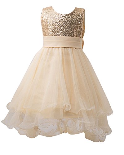 ShiFan Mädchen Pailletten Kleid Festlich Kinderkleid Blumensmädchenkleid Hochzeit Prinzessin Kleid Partykleid Champagner 100 von ShiFan