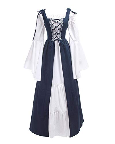 ShiFan Mittelalter-Kostüm Damen Lange Kleider Große Größen Party Kleid Mit Trompetenärmel Dunkelblau 3XL von ShiFan