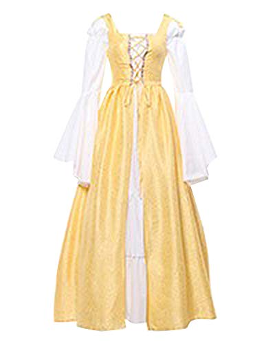 ShiFan Mittelalter-Kostüm Damen Lange Kleider Große Größen Party Kleid Mit Trompetenärmel Gelb S von ShiFan