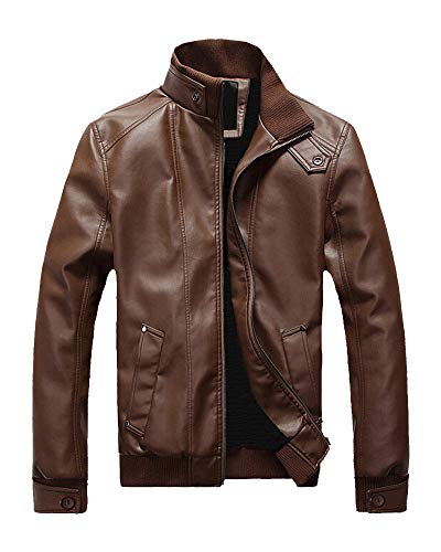 Stehkragen Lederimitat Jacke Kunstlederjacke Bikerjacke Übergangsjacken Slim Fit Freizeit Für Herren Braun L von ShiFan