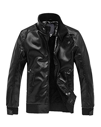 Stehkragen Lederimitat Jacke Kunstlederjacke Bikerjacke Übergangsjacken Slim Fit Freizeit Für Herren Schwarz XL von ShiFan