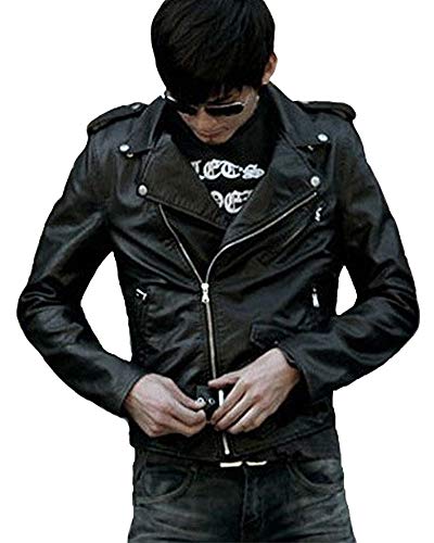 Übergangsjacke Herren Kunstlederjacke Motorrad Biker Style Jacke Mit Dekorativ Gürtel Nieten Schwarz L von ShiFan