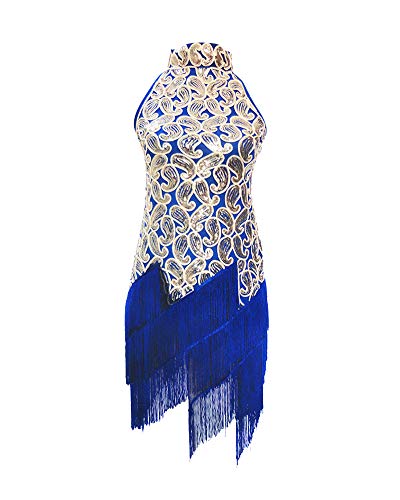 Quaste Pailletten Lateinischer Tanz Frau Party Tanzkleidung Rumba Performance-Kleider Saphirblau One Size von ShiFanA