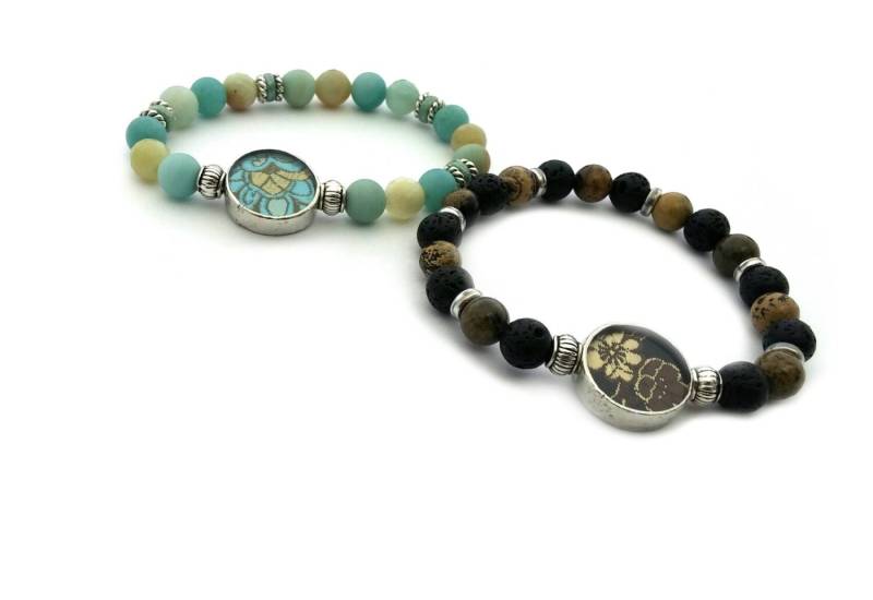 2 Perlen Armbänder in Meerjungfrau-Blau Und Schwarz Gold-Blüte 2 Perlen Armbänder in Meerjungfrau-Blau Und Schwarz Gold-Blüte von ShiStudio
