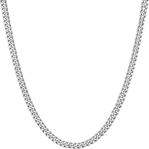 ShiWuYou Herren Damen Edelstahl Silber, Kubanische Gliederkette, 5mm Breite, 50cm Länge, Klassische Kette, Hummerschließe, Unisex, Fashion Cuban Chain für Männer/Frauen von ShiWuYou