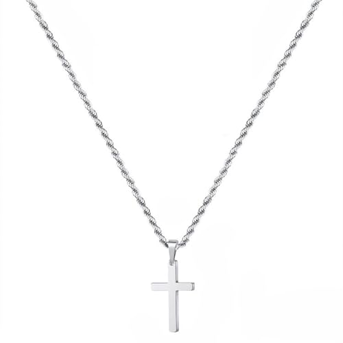 ShiWuYou Kreuzkette Herren Kreuz kette Silber, Edelstahl Männer Anhänger Kreuz Halskette, Silber Kette mit Kreuz Anhänger, Silber Kette für Herren von ShiWuYou