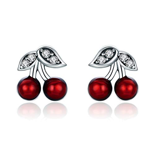925 Sterling Silber Frucht kirsche Ohrstecker für Mädchen & Frauen von ShiYu