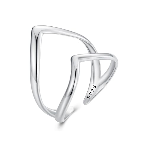 ShiYu Sterlingsilber Doppel Lage Geometrie Offen Verstellbar Ring Für Damen Geburtstags Geschenk von ShiYu