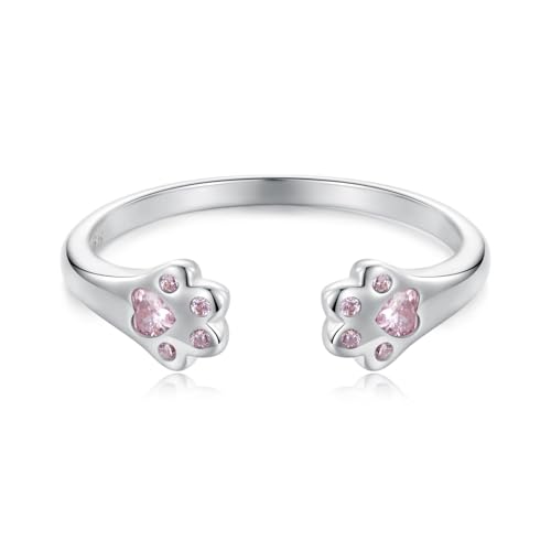 Verstellbarer Silberring mit rosa Pfote für Damen – Schmuck Geschenk zum Geburtstag oder Weihnachten von ShiYu