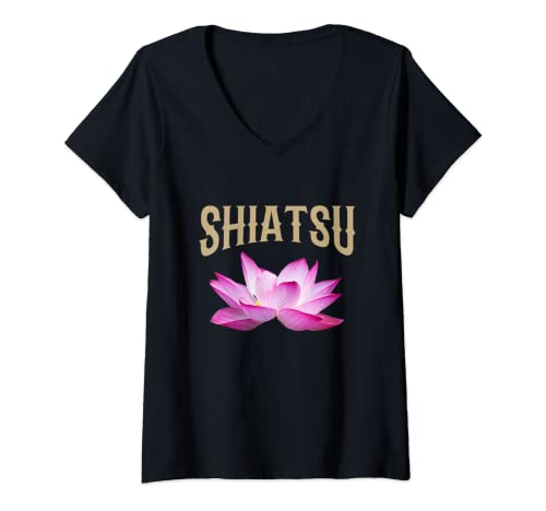 Damen Shiatsu Design für Shiatsu-Praktiker, Massagetherapeuten T-Shirt mit V-Ausschnitt von Shiatsu Therapist or Beginner Modern Lotus Design