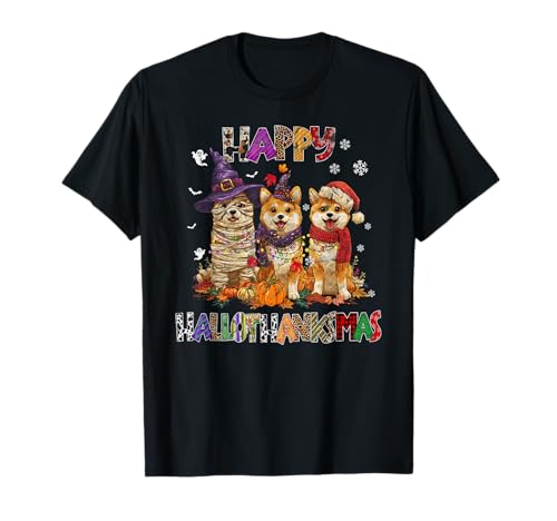 Shiba Dogs Christmas Happy Hallothankmas Xmas Herren Damen Kinder T-Shirt von Shiba Happy Hallothankmas Christmas Dog