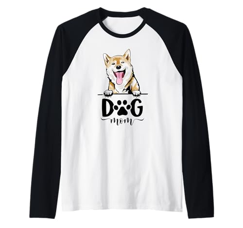 Kuschelige Shiba Inu Mama, niedlicher Hundeliebhaber, Muttertag Raglan von Shiba Inu Dog Mom Peeking Paw Print
