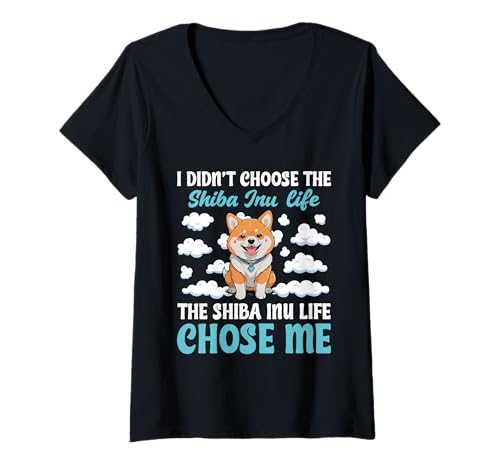 Damen Shiba Inu Hund T-Shirt mit V-Ausschnitt von Shiba Inu Gifts for Men and Women