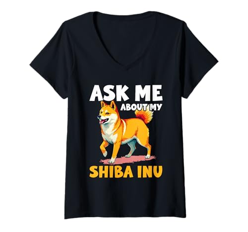 Damen Shiba Inu Hund T-Shirt mit V-Ausschnitt von Shiba Inu Gifts for Men and Women