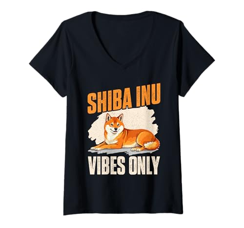 Damen Shiba Inu Hund T-Shirt mit V-Ausschnitt von Shiba Inu Gifts for Men and Women