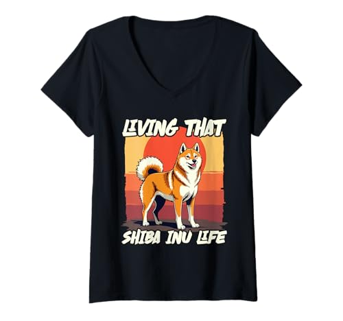 Damen Shiba Inu Hund T-Shirt mit V-Ausschnitt von Shiba Inu Gifts for Men and Women
