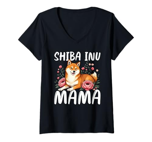 Damen Shiba Inu Hund T-Shirt mit V-Ausschnitt von Shiba Inu Gifts for Men and Women