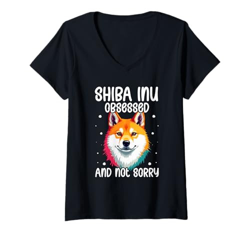 Damen Shiba Inu Hund T-Shirt mit V-Ausschnitt von Shiba Inu Gifts for Men and Women