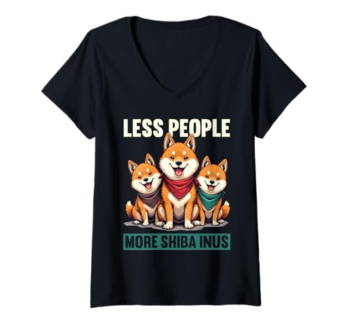 Damen Shiba Inu Hund T-Shirt mit V-Ausschnitt von Shiba Inu Gifts for Men and Women