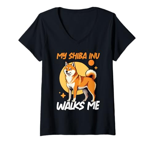 Damen Shiba Inu Hund T-Shirt mit V-Ausschnitt von Shiba Inu Gifts for Men and Women