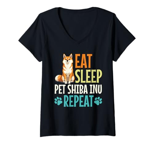 Damen Shiba Inu Hund T-Shirt mit V-Ausschnitt von Shiba Inu Gifts for Men and Women