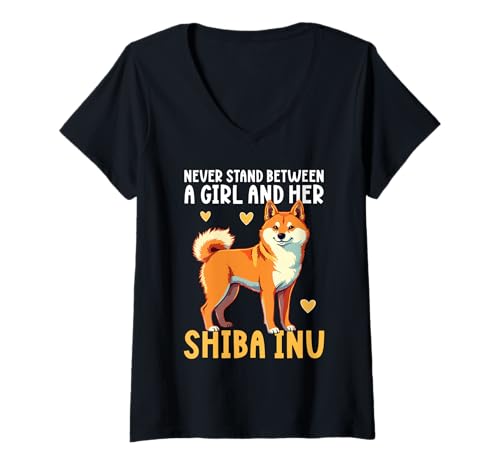 Damen Shiba Inu Hund T-Shirt mit V-Ausschnitt von Shiba Inu Gifts for Men and Women