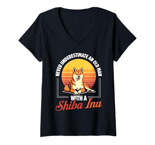Damen Shiba Inu Hund T-Shirt mit V-Ausschnitt von Shiba Inu Gifts for Men and Women